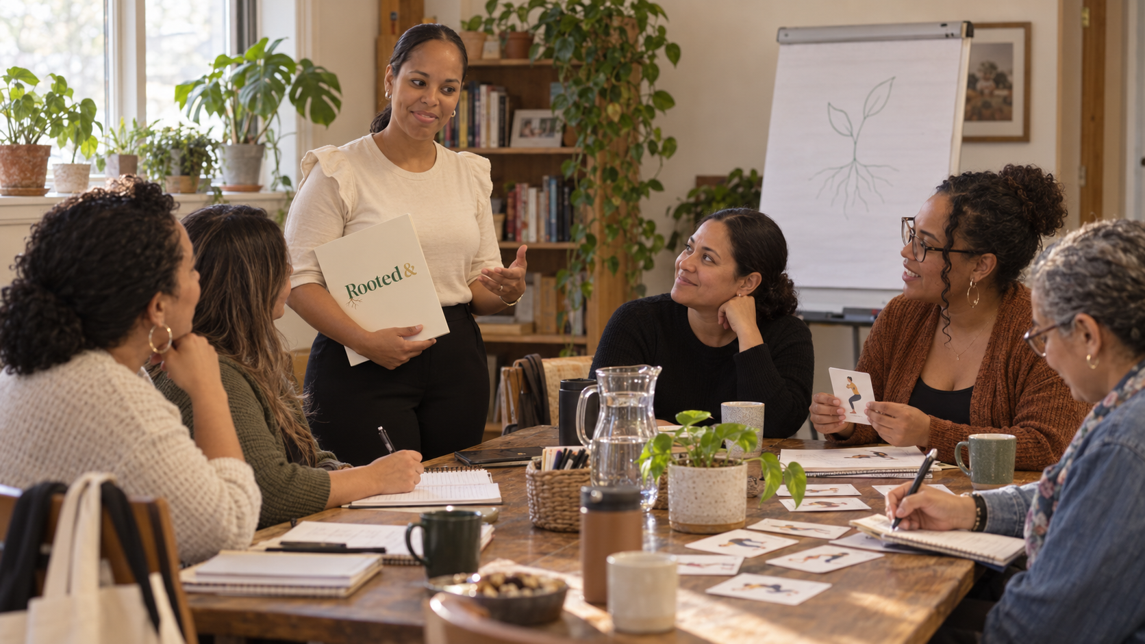 Juanita, oprichter en trainer van Rooted&, in gesprek met deelnemers